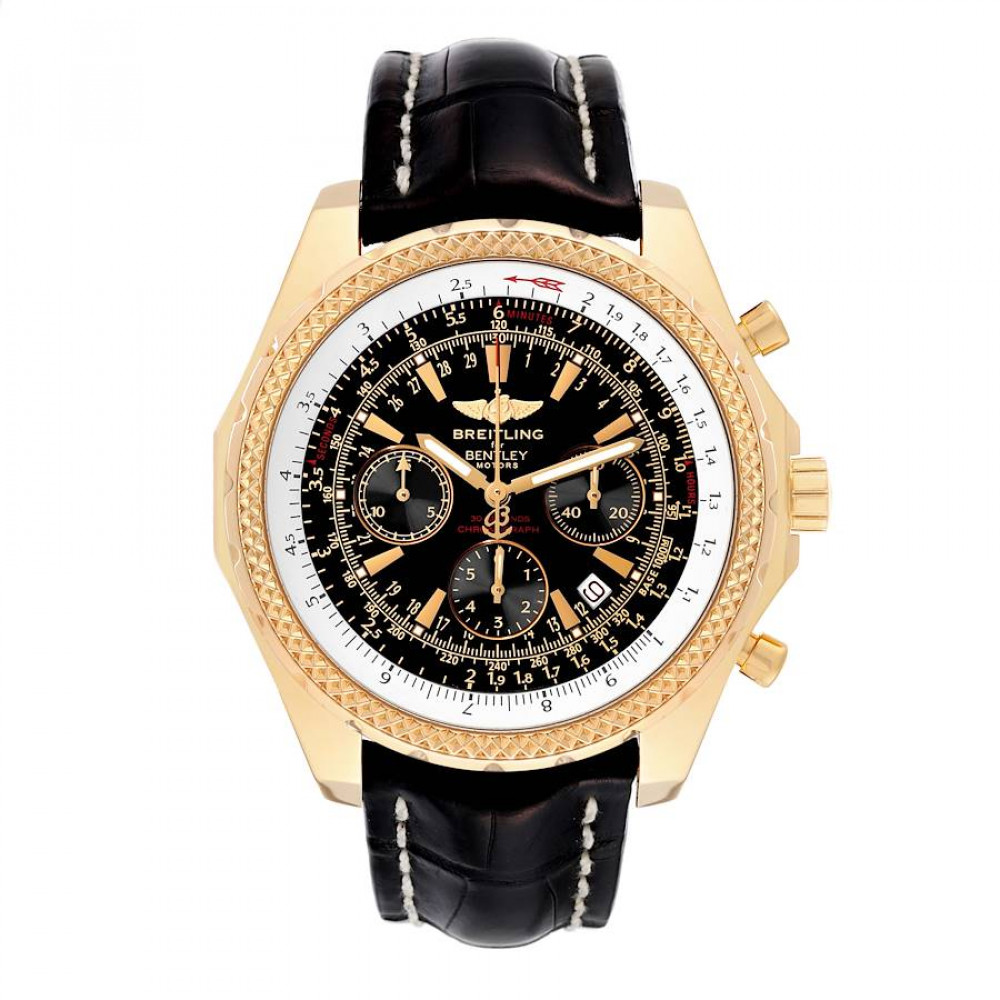 Breitling Bentley Yellow Gold Black Dial Chronograph Mens Watch K25362