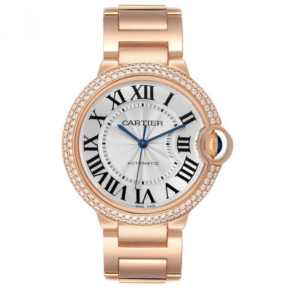 Cartier Ballon Bleu 36mm Automatic Rose Gold Diamond Mens Watch WE9005Z3
