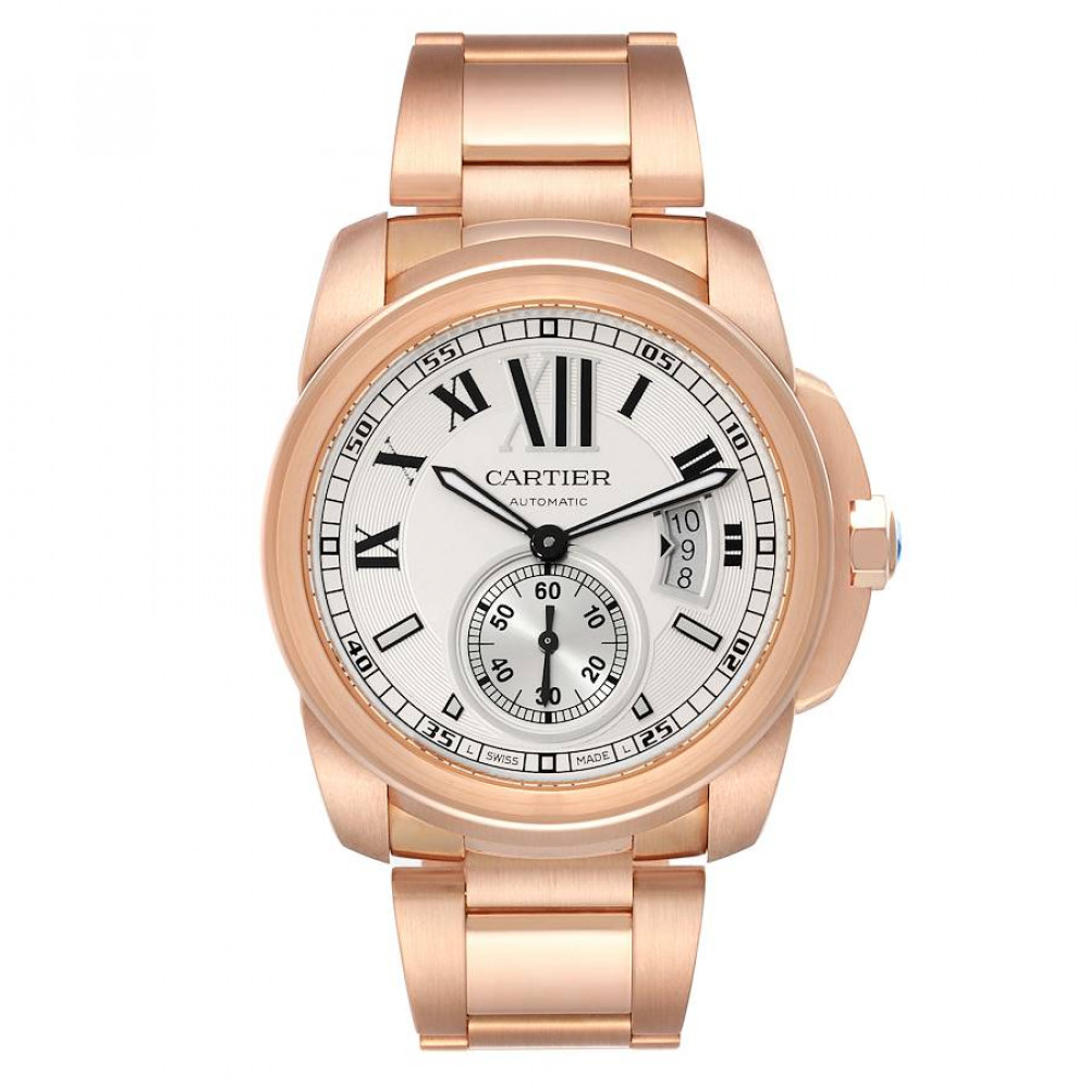 Cartier Calibre Rose Gold Silver Dial Automatic Mens Watch W7100018