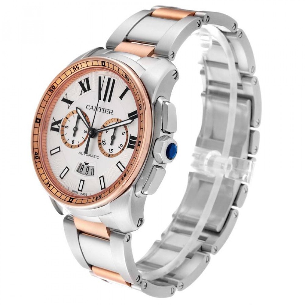 Cartier Calibre Chronograph Steel Rose Gold Mens Watch W7100042 Cartier Calibre Chronograph Steel Rose Gold Mens Watch W7100042