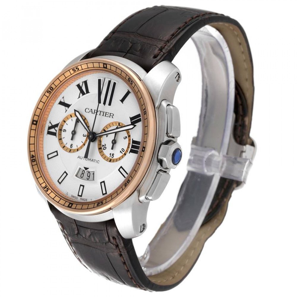 Cartier Calibre Chronograph Steel Rose Gold Mens Watch W7100043 Cartier Calibre Chronograph Steel Rose Gold Mens Watch W7100043