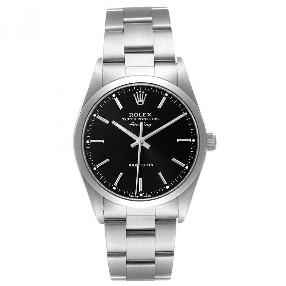 Rolex Air King Black Dial Smooth Bezel Steel Mens Watch 14000