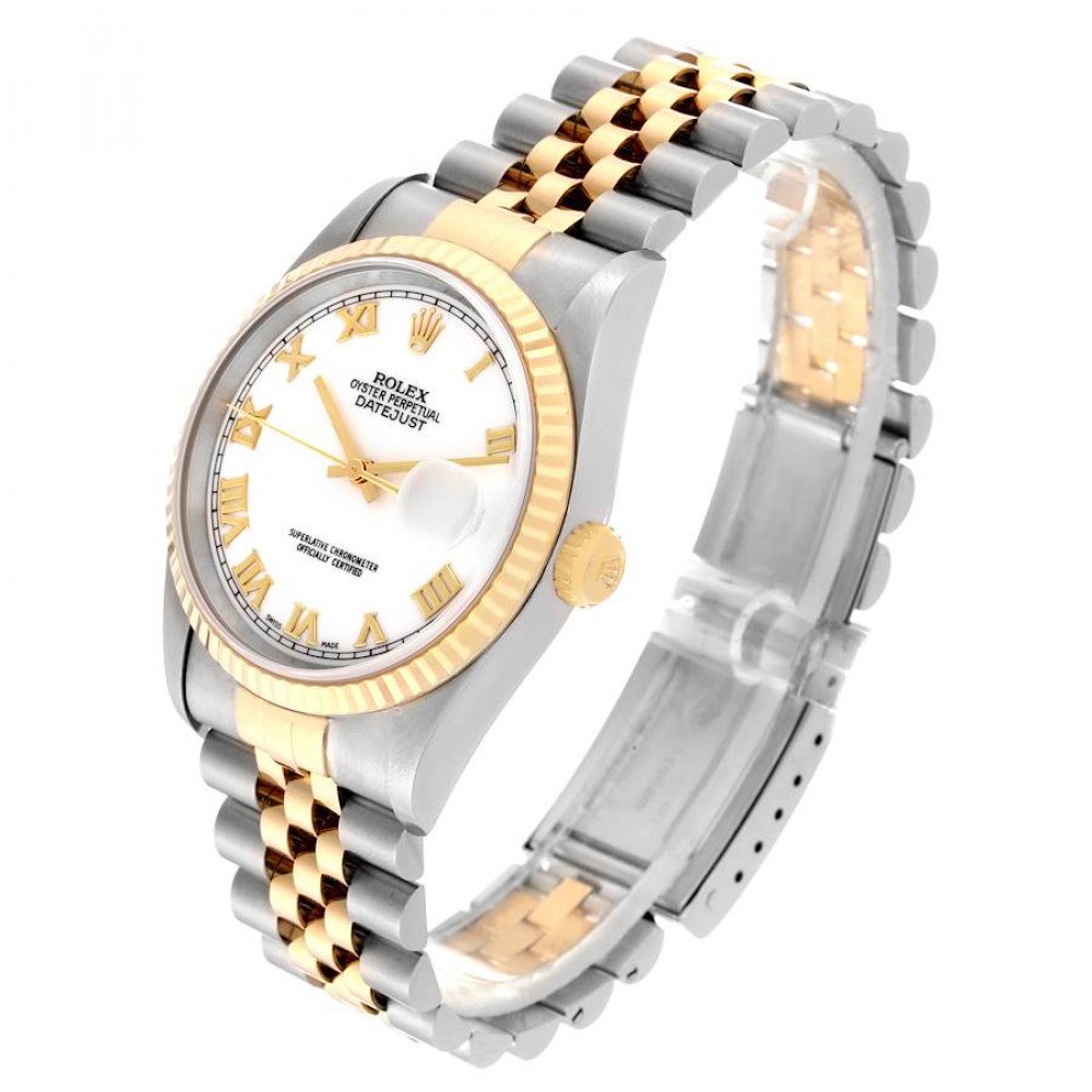 Rolex Datejust White Roman Dial Steel Yellow Gold Mens Watch 16233 Rolex Datejust White Roman Dial Steel Yellow Gold Mens Watch 16233
