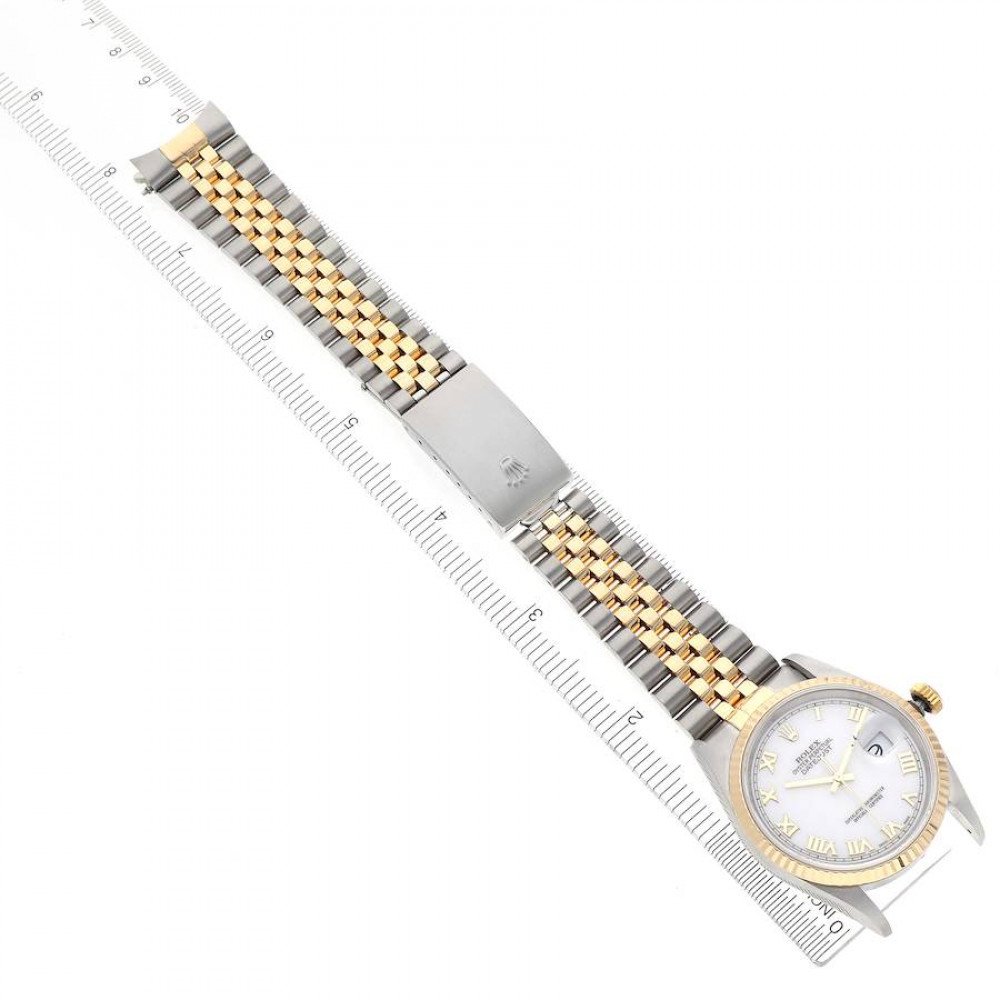 Rolex Datejust White Roman Dial Steel Yellow Gold Mens Watch 16233 Rolex Datejust White Roman Dial Steel Yellow Gold Mens Watch 16233