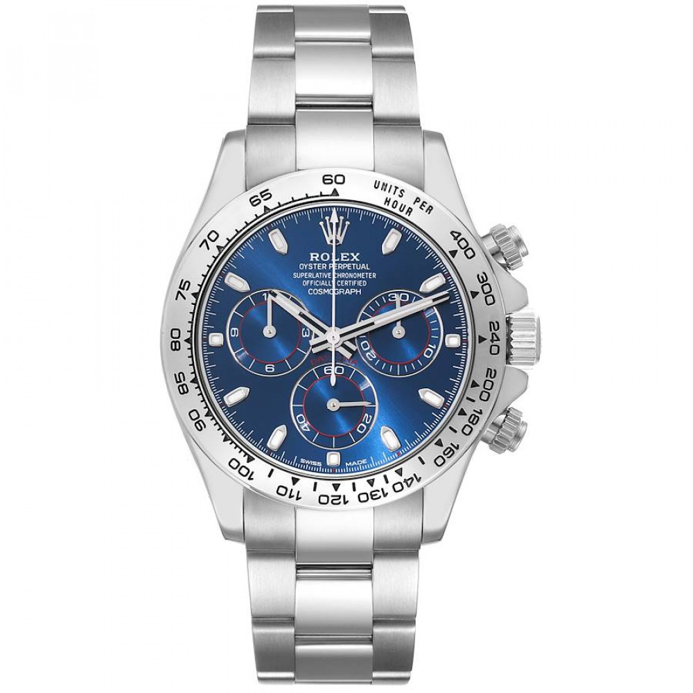 Rolex Daytona Blue Dial White Gold Chronograph Mens Watch 116509