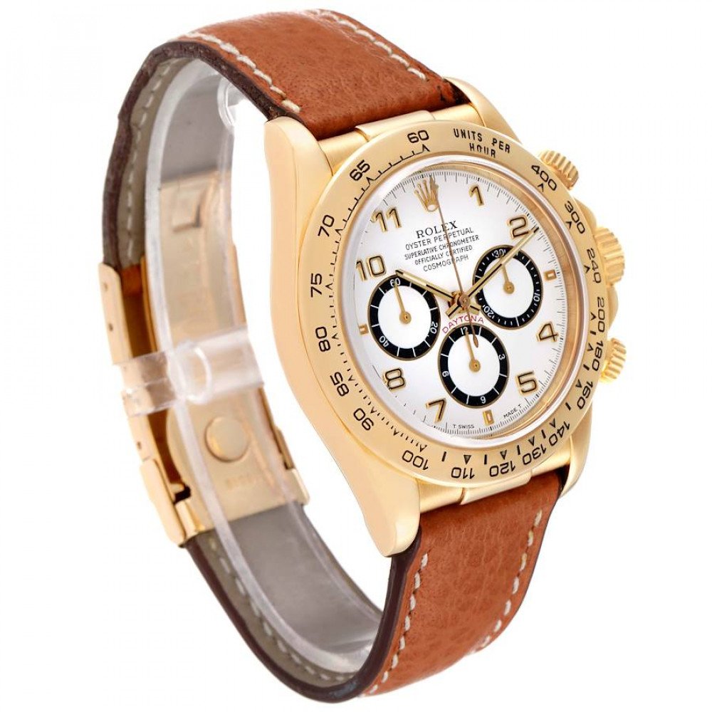 Rolex Daytona White Dial Brown Strap Yellow Gold Mens Watch 16518 Rolex Daytona White Dial Brown Strap Yellow Gold Mens Watch 16518