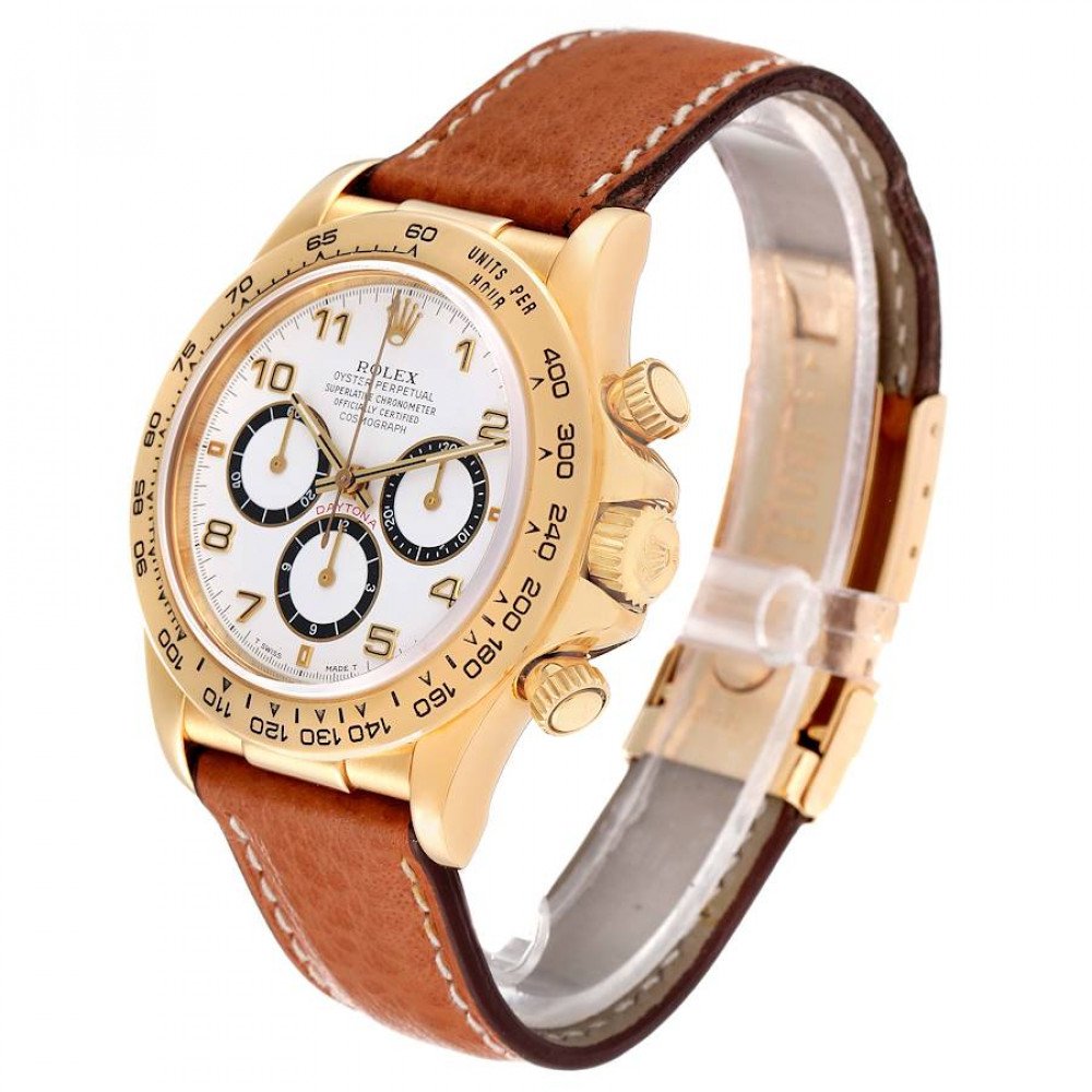 Rolex Daytona White Dial Brown Strap Yellow Gold Mens Watch 16518 Rolex Daytona White Dial Brown Strap Yellow Gold Mens Watch 16518
