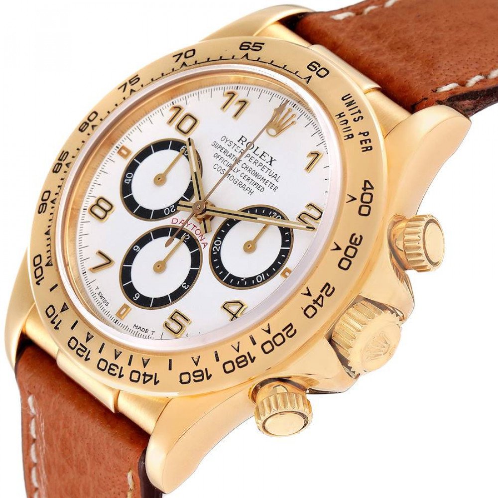 Rolex Daytona White Dial Brown Strap Yellow Gold Mens Watch 16518 Rolex Daytona White Dial Brown Strap Yellow Gold Mens Watch 16518
