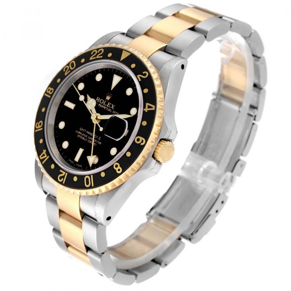 Rolex GMT Master II Steel Yellow Gold Black Dial Mens Watch 16713 Rolex GMT Master II Steel Yellow Gold Black Dial Mens Watch 16713