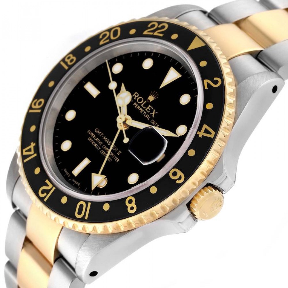 Rolex GMT Master II Steel Yellow Gold Black Dial Mens Watch 16713 Rolex GMT Master II Steel Yellow Gold Black Dial Mens Watch 16713