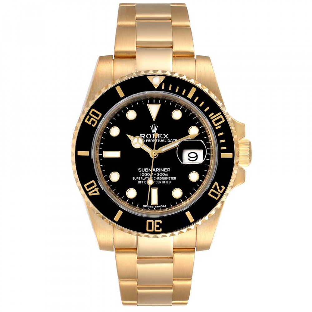 Rolex Submariner Black Dial Yellow Gold Mens Watch 116618