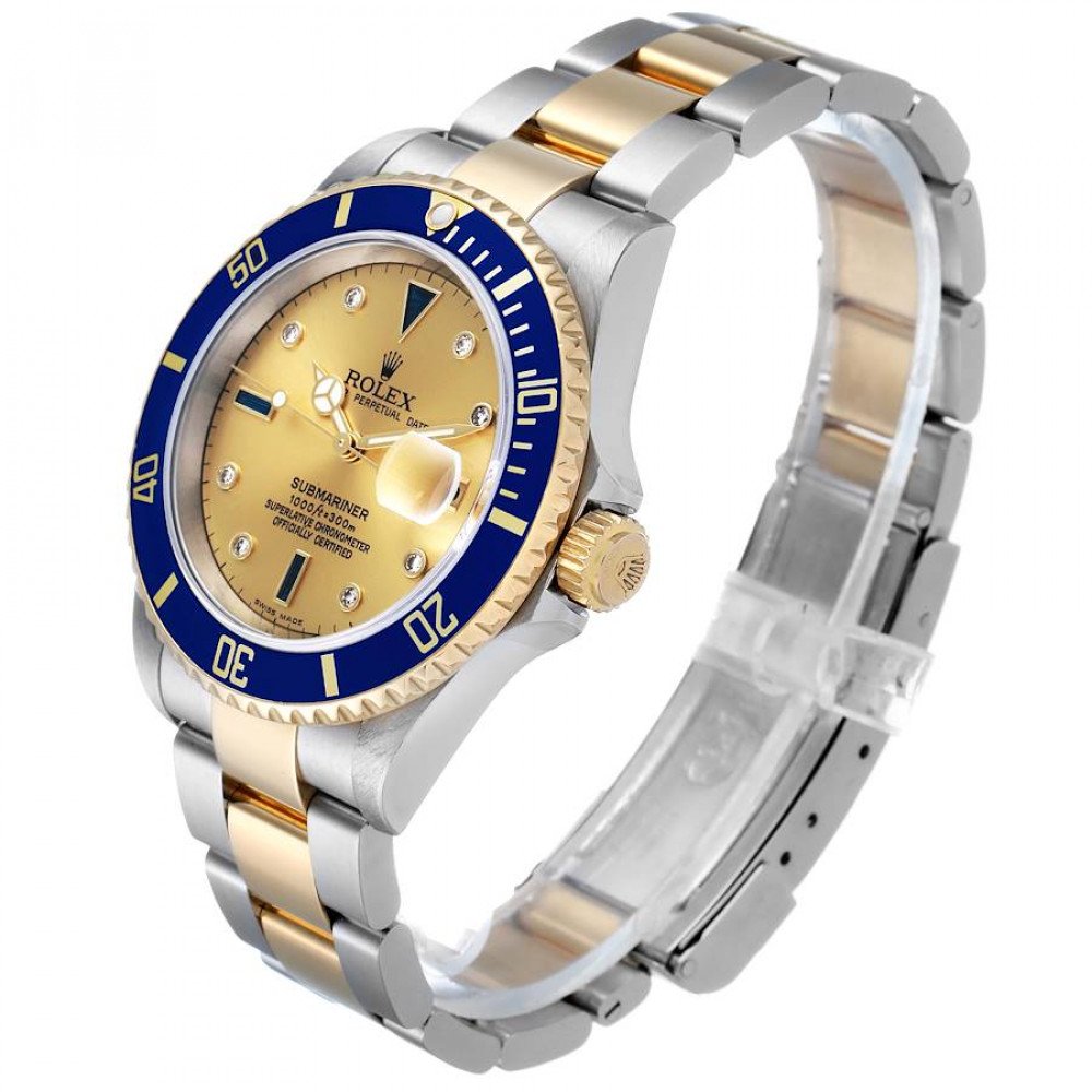 Rolex Submariner Steel Gold Diamond Sapphire Serti Dial Watch 16613 Rolex Submariner Steel Gold Diamond Sapphire Serti Dial Watch 16613
