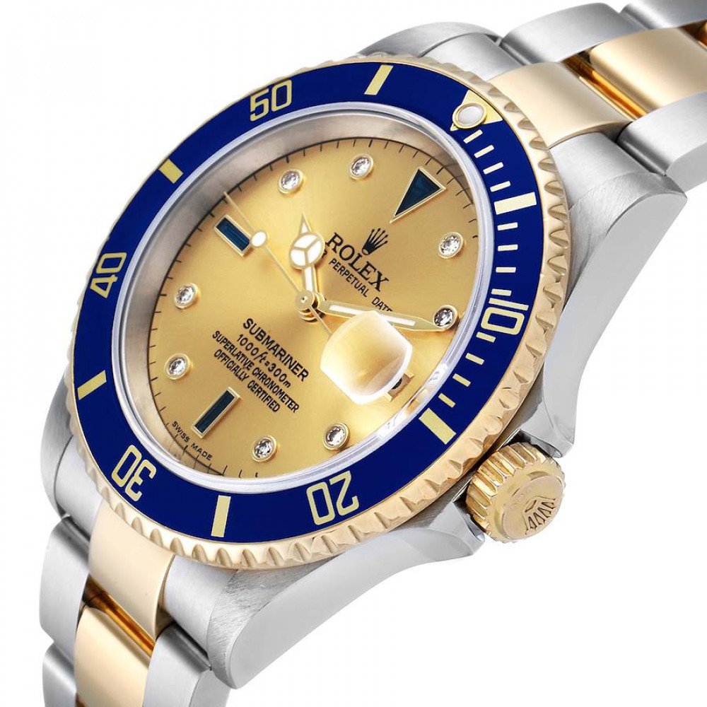 Rolex Submariner Steel Gold Diamond Sapphire Serti Dial Watch 16613 Rolex Submariner Steel Gold Diamond Sapphire Serti Dial Watch 16613