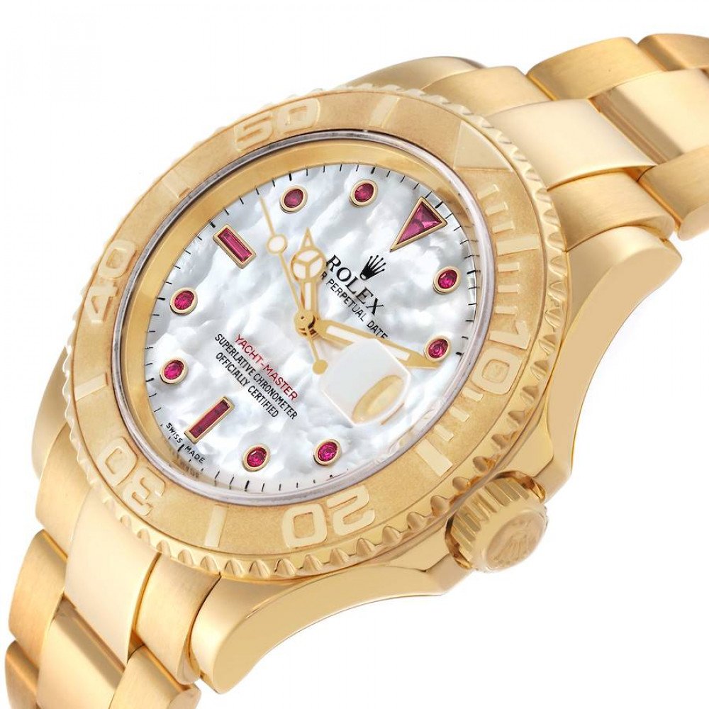 Rolex Yachtmaster Yellow Gold Mother of Pearl Ruby Serti Mens Watch 16628 Rolex Yachtmaster Yellow Gold Mother of Pearl Ruby Serti Mens Watch 16628