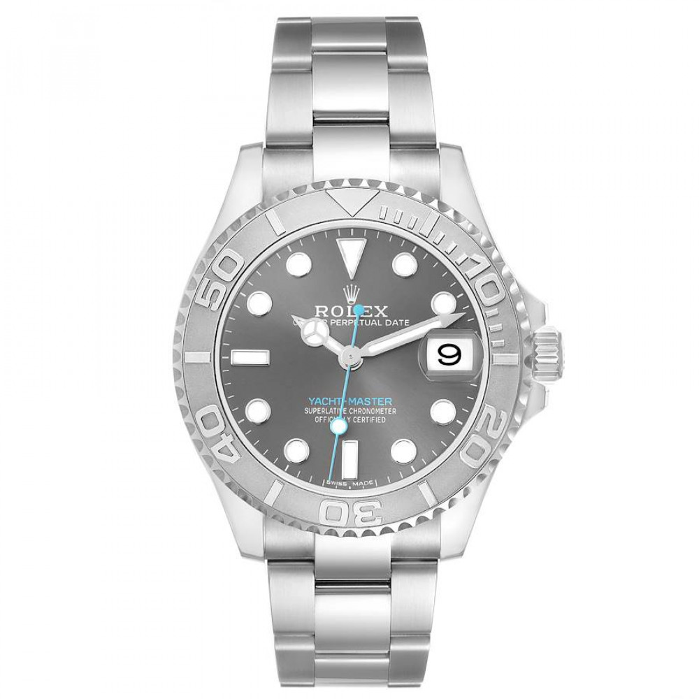 Rolex Yachtmaster 37 Midsize Steel Platinum Bezel Mens Watch 268622